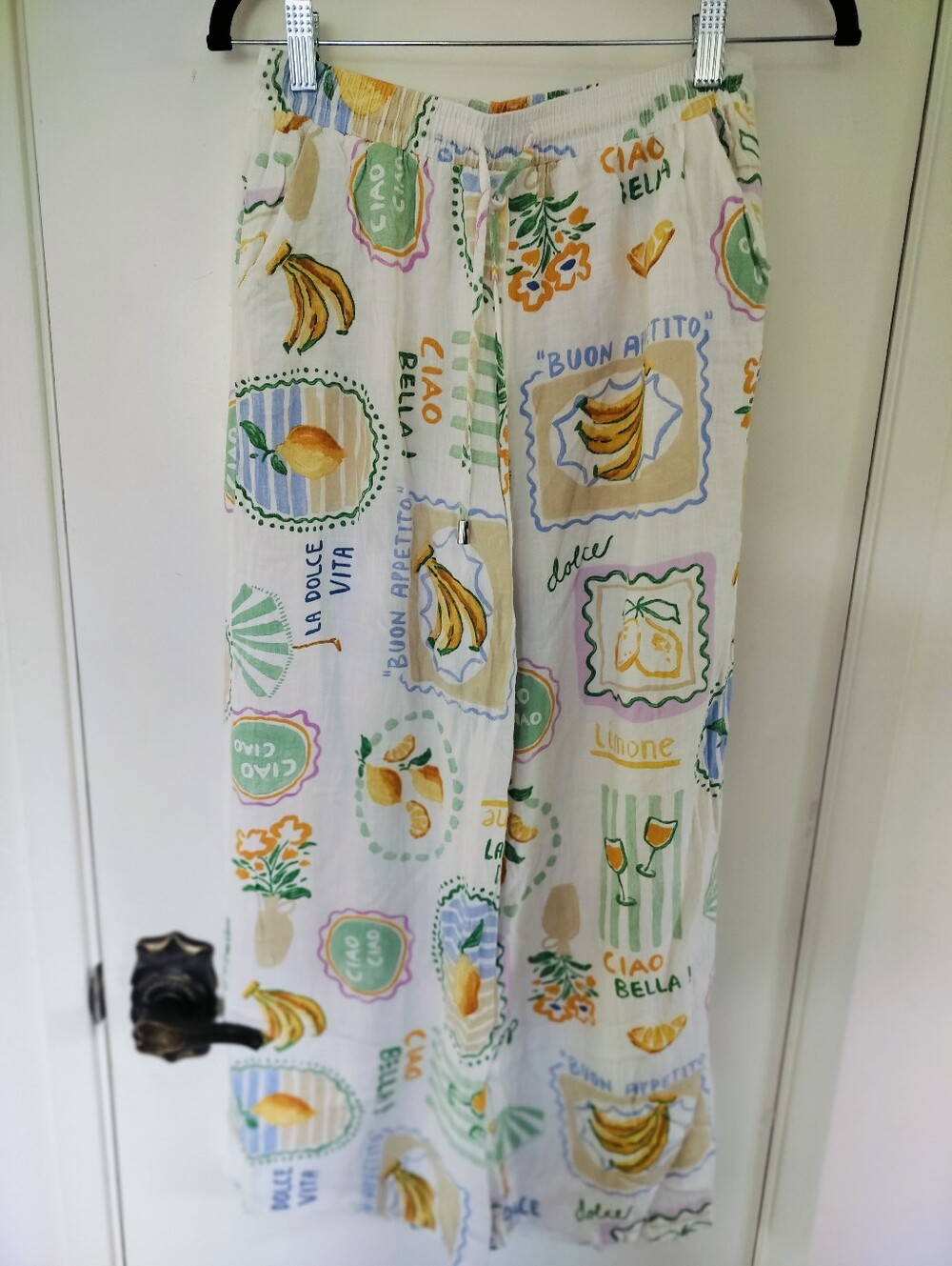 Label of Love "Limone" Italian Vacation Print Palazzo Pants Small Linen Blend